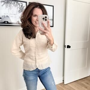 Linen Blouse Women’s 12/M/L Beige Peplum Delicate Feminine Woven Top Sportcrafts